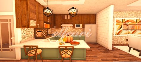 Fall Themed Kitchen Bloxburg, Autumn Kitchen Bloxburg, Bloxburg Autumn Kitchen, Bloxburg Autumn, Bloxburg Rooms, Bloxburg Outfits, Kitchen Bloxburg, Fall House, Autumn Interior