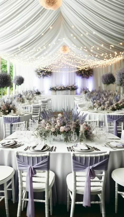 Silver And Purple Wedding Decorations, Lilac Color Wedding Theme, Light Lavender Wedding Theme, Black Gold Lavender Wedding, Purple White Silver Wedding, Romantic Lavender Wedding, Lavender Wedding Decoration, Lavender Gold Wedding Theme, Wedding Lavander Theme