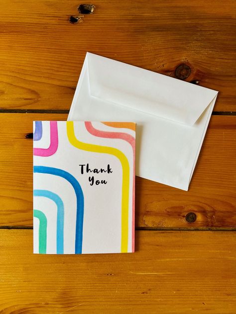 Rainbow Thank You Card- Single Card- Watercolor Illustration- Envelope Included Watercolor Cards Thank You, Thank You Watercolor, Handmade Thank You Card, Thank You Card Watercolor, Thank You Watercolor Cards, Creative Thank You Cards, Easy Thank You Cards, Creative Thank You Card Design, Simple Thank You Cards