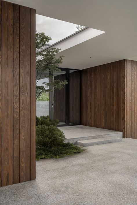 Poli House on Behance Entrance To The House, Japandi House, A Modern House, Chalet Design, Wood Architecture, Interior Design Photography, Concrete House, Private House, Contemporary House Design