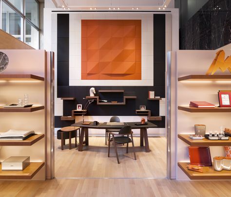 Hermes VIP room at newly refurbished London store, New Bond Street Hermes Store Interior, Vip Room Design, Bond Street London, Hermes Home, Shoe Store Design, Hermes Store, Vip Room, Office Space Design, Showroom Interior Design