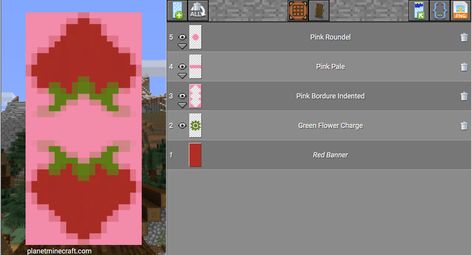 Cute Minecraft Banner Designs Heart, Cottagecore Banner Minecraft, Strawberry Banner Minecraft, Minecraft Flag Design Pink, Butterfly Banner Minecraft, Lesbian Minecraft Banner Tutorial, Minecraft Cute Pixel Art, Ice Cream Banner Minecraft, Minecraft Strawberry Build