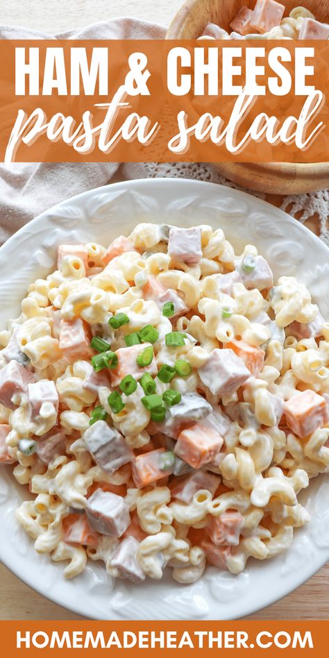 The best Ham & Cheese Pasta Salad Recipe Ham Pasta Salad Cold, Cold Ham Salad, Ham And Cheese Salad Recipe, Ham Pea And Cheese Pasta Salad, Pasta Ham Salad Recipes, Cold Pasta Salad With Ham, Ham Ranch Pasta Salad, Ham And Cheese Pasta Salad Cold, Ham Noodle Salad