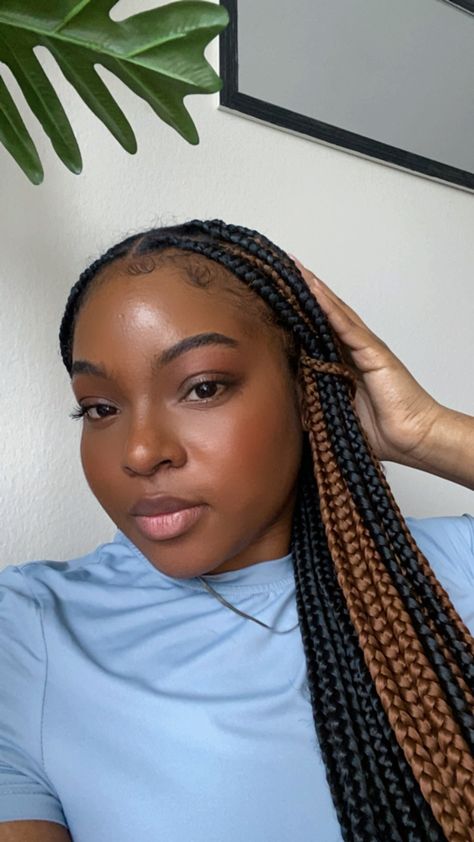 Black Woman Box Braids, Box Braid Brown And Black, Knotless Box Braids With Color Brown, Braids With Brown In The Back, Black And Brown Braids For Black Women, Black Brown Braids For Black Women, Different Brown Braids, Ideas For Braids Black Women, Braids With Brown And Black