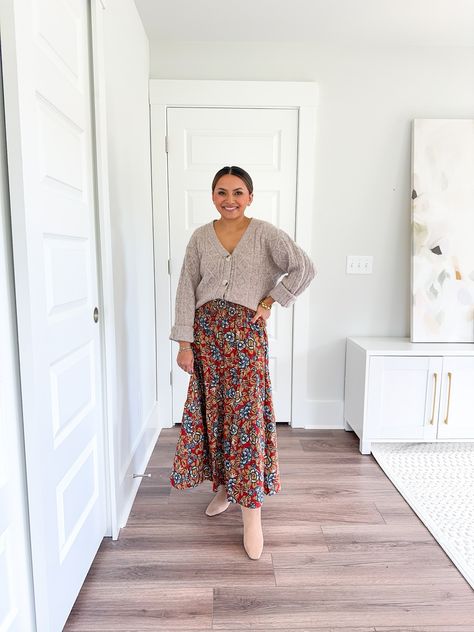 beige boots / brown cardigan / maxi skirt / nordstrom sale / NSALE / fall outfits / summer sale / nordstrom Skirt And Cardigan Outfit Fall, Skirt With Cardigan Outfits, Skirt And Cardigan Outfit, Skirt Boots Outfit, Skirt And Cardigan, Maxi Dress Outfit Fall, Cardigan Fall Outfit, Turquoise Boots, Outfit Cardigan