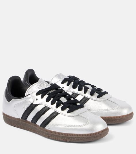 Samba OG metallic leather sneakers in silver - Adidas | Mytheresa Adidas Sambas, Aquazzura Shoes, Adidas Samba Og, Shoes Sneakers Adidas, Adidas Samba, Adidas Online, Metallic Leather, Leather Clutch, Adidas Shoes