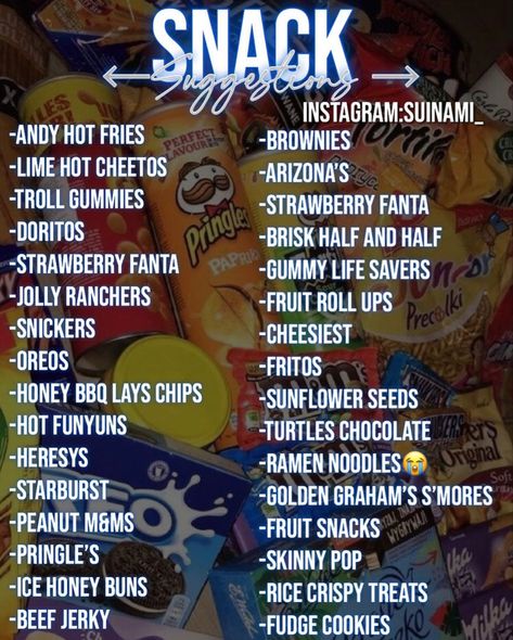 Grocery Snack List, Good Snacks To Buy Grocery Store, Snack List Ideas, Snacks To Get From The Store, Snack Drawer In Bedroom Ideas, Sleepover Shopping List, Baddie Snacks, Selling Snacks At School Prices, Snacks To Buy At The Store