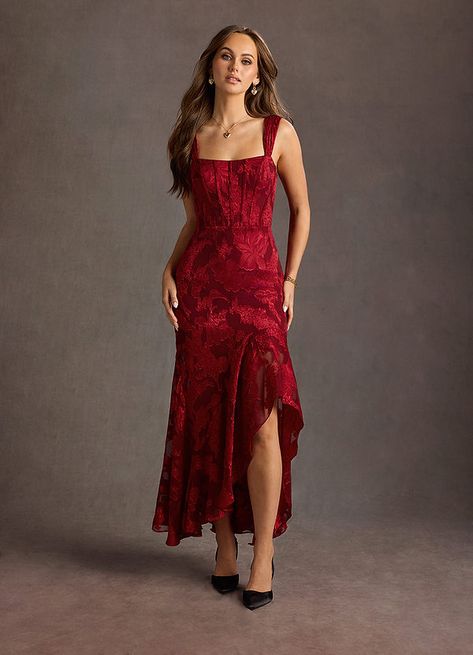 Remi Ruby Red Maxi Dress | Azazie UK Atelier Dress, Red Formal Dresses, Winter Wedding Guest Dress, Red Maxi Dress, Sage Dress, Lace Bride, Red Maxi, Wedding Attire Guest, Red Dress Maxi