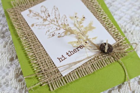 :-) Cards With Burlap, Rustic Cards Handmade, Crafting Organization, Burlap Card, Thursday Post, Stamps Stickers, Better Late Than Never, Christmas Card Crafts, Card Making Tutorials