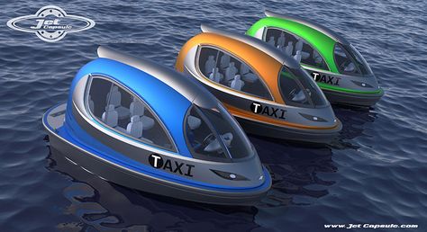 production has begun on italian boat company jet capsule's latest invention, a private five person and nine person taxi version. Jet Capsule, Italian Boat, Mini Yacht, Capsule Design, Floating Architecture, Water Taxi, Electric Boat, Water Boat, Cool Boats