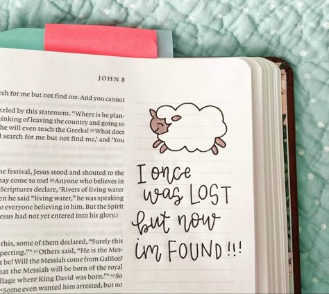 Safe In His Arms, Bible Highlighting, Journal Bible Quotes, Bible Journal Notebooks, Bible Drawing, The Lost Sheep, Lost Sheep, Bible Doodling, In His Arms