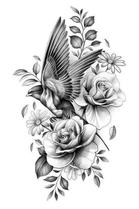 Bird And Flower Tattoo, Bird Tattoo Sleeves, Unique Half Sleeve Tattoos, Tattoo 2024, Flower Tattoo Arm, Floral Tattoo Sleeve, Tatuaje A Color, Dope Tattoos For Women, Flying Bird