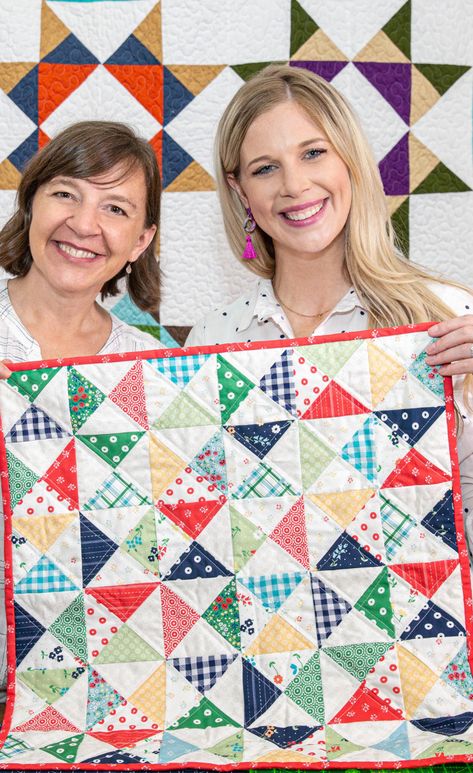 Watch this Quick and Easy Hourglass Quilt Blocks Tutorial! Amy Smart joins Misty Doan from Missouri Star Quilt Company to create quick and easy hourglass blocks using her new Sugarhouse Park collection from Riley Blake Designs. Easy Hourglass Quilt Block, Quilted Wall Hangings Patterns Simple, Hourglass Quilts Ideas, Hourglass Quilt, Quilted Wall Hangings Patterns, Missouri Star Quilt Company Tutorials, Precut Fabric Squares, Amy Smart, Easy Diy Home Decor