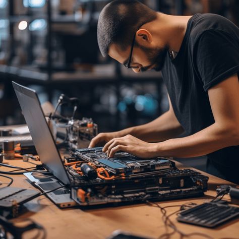 Image of a technician repairing a computer in Petrie. Computer Technician, Computer Repair Services, Computer Service, Pc Repair, Laptop Repair, Mobile Shop, Math Tricks, Computer Repair, Super Heroes