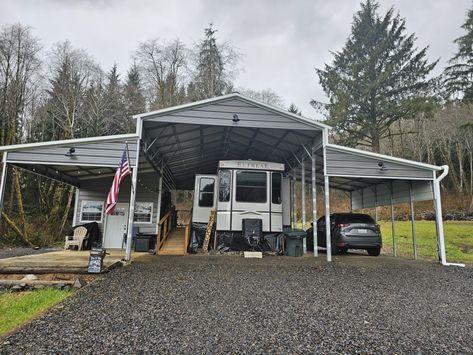 RvV carport Rv Carport Ideas, Rv Shelter With Storage, Rv Covered Parking, Diy Rv Carport Cheap, Metal Rv Carport Ideas, Stained Concrete Driveway, Rv Carport With Storage, Rv Covered Parking Carport Designs, Rv Carport With Storage Room