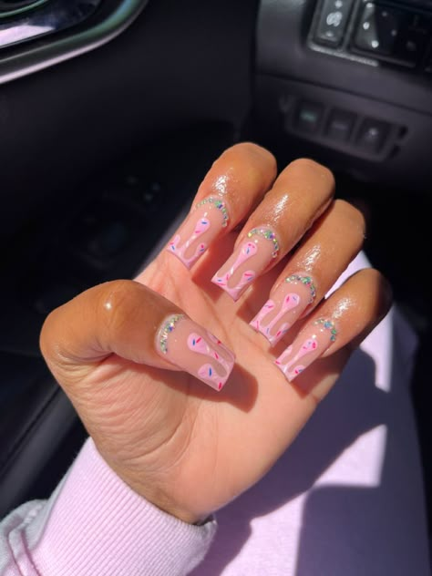 Cupcake Nails Acrylic, Short Ice Cream Nails, Cotton Candy Acrylic Nails, Ice Cream Nails Acrylic, I’ve Cream Nails, Melted Ice Cream Nails, Short Girly Acrylic Nails, Ice Cream Cone Nails, Ice Cream Nails Designs