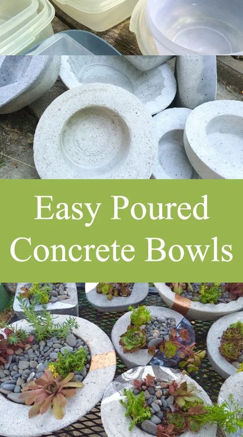 Easy Poured Concrete Bowls - simple poured concrete vessels Concrete Vessels, Diy Concrete Planters, Cement Garden, Concrete Bowl, Cement Diy, Concrete Diy Projects, Cement Art, Cement Pots, Cement Planters