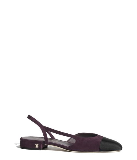 Suede Calfskin & Grosgrain Burgundy & Black Slingbacks | CHANEL Chanel Slingback Flats, Chanel Slingback, Chanel Flats, Fall Collection, Moda Chanel, Chanel Store, Slingback Flats, Mode Chanel, Chanel Official Website