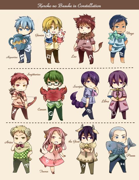 Tags: Anime, Fanart, Zodiac, Pixiv, Fanart From Pixiv Anime Zodiac Signs, Dibujos Anime Chibi, Zodiac Characters, Anime Zodiac, Art Kawaii, Kuroko's Basketball, Zodiac Signs Funny, Zodiac Art, No Basket