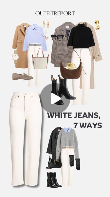 Ivory Color Combinations Outfit, What To Wear With Cream Jeans, White Jean Fall Outfit, Cream Jeans Outfit Spring, How To Style Cream Jeans, Cream Denim Jeans Outfit, Cream Mom Jeans Outfit, Cream Jeans Outfit Street Style, February Outfits 2024