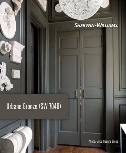 paint it black - door makeover - My French Twist Library Pewter Sherwin Williams, Kitchen Big Island, Sherwin Williams Urbane Bronze, Master Vanity, Urbane Bronze, Urban Bronze, Bathroom Grey, Kitchen Big, Interior Paint Colors Schemes