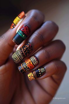 African Nail Art, Nail Polish Cake, Fingernails Painted, Tiger Nails, Red And Gold Nails, Nail Tutorial Videos, Mens Nails, Classy Nail Designs, Fancy Nails Designs