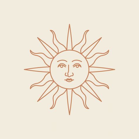 Antique sun with face vector linear style on beige background | premium image by rawpixel.com / audi Sun Line Art, Sun With Face, Beige Background, Line Art, Astrology, Audi, Sun, Art