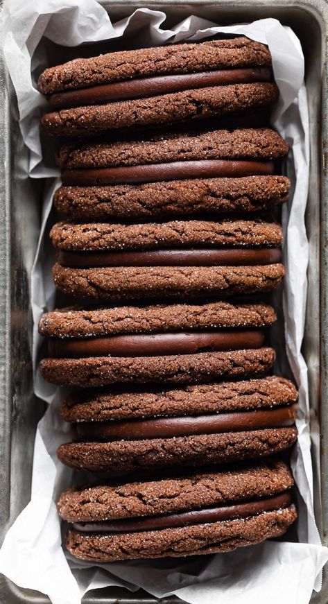 Chewy Chocolate Gingerbread Cookies - Browned Butter Blondie Chocolate Gingerbread Cookies, Chocolate Gingerbread, Browned Butter, Cookie Swap, Holiday Cookie, Chewy Cookie, Sandwich Cookies, Cannoli, Eat Dessert