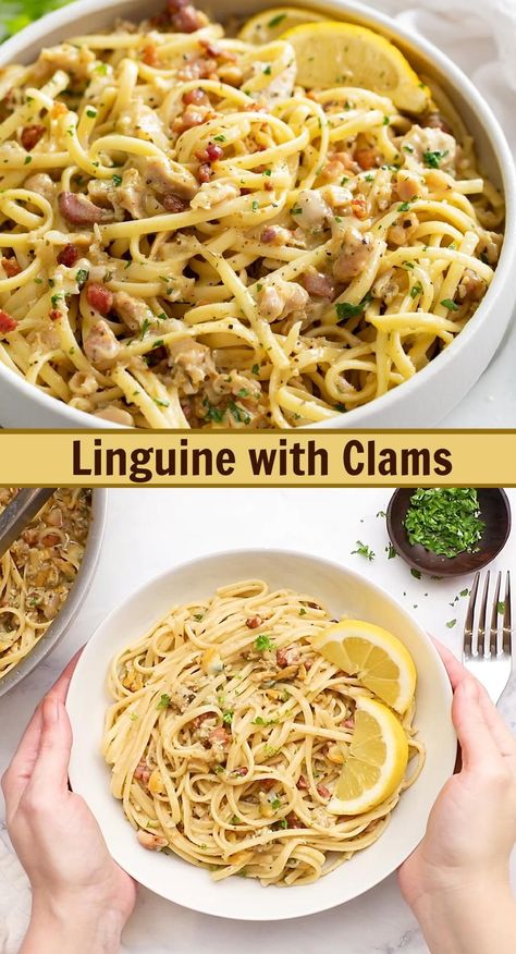 Linguine with Clams in Garlic-White Wine Sauce Canned Clam Recipes, Red Clam Sauce Recipe, Linguine With Clams, Red Clam Sauce, Clam Sauce Recipe, Clam Sauce, Clam Recipes, Shellfish Recipes, Salmon Dishes