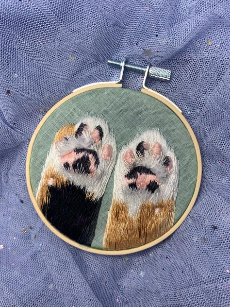 . Perfect for making cat-themed clothes, accessories, or home decor. #cat #cats #catlover #catlady #catman #handmade #diy #sewing . #Tela #Embroidered_Cat #Embroidered_Portrait #Toe_Beans Embroidered Cat, Embroidered Portrait, Toe Beans, Dmc Embroidery, Dmc Embroidery Floss, Hand Dyed Fabric, Cat Paw, Sewing Embroidery Designs, Hand Embroidery Art