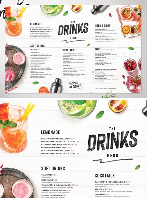 Drinks Menu Template PSD - 17.25 x 11.25 inch - CMYK Print ready - 300dpi Drinks Menu Restaurant, Drinking Menu Design, Online Menu Design, Cafe Drink Menu Design, Menu Drink Design, Drink Menu Design Template, Smoothie Menu Design, Juice Menu Design, Drink Menu Design Ideas