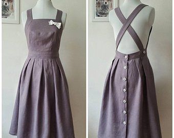 Knee Length Midi Skirt, 1950s Inspired Dress, Linen Apron Dress, Vestidos Retro, Dusty Lavender, Linen Fabrics, Dress Knee Length, Summer Fashion Dresses, Apron Dress