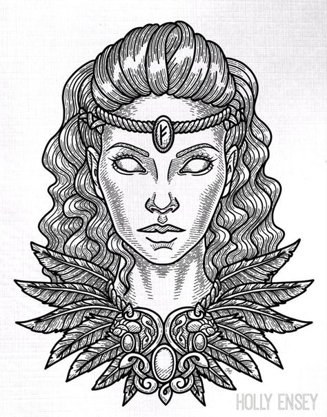 Norse Goddess Freya Tattoo, Frigg Tattoo Norse Mythology, Frigg Goddess Art, Viking Drawings, Tattoo Painting, Freya Goddess, Art Viking, Norse Mythology Tattoo, Goddess Tattoo