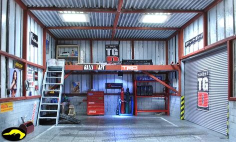 Tuner Garage, Parking Plan, Mini Garage, Garage Diorama, Industrial Garage, Auto Garage, Garage Loft, Auto Shop, Warehouse Design