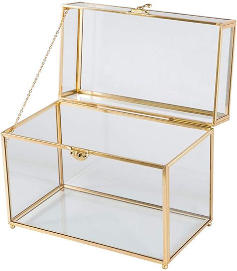 Amazon.com: Smart Wyche Large Glass Box Wedding Card Box with Lock for Cosmetic Jewelry Sculpture DIY Mini Garden, Sturdy, 10 L x 5.71 W x 7.88 H" - Gold : Clothing, Shoes & Jewelry Glass Wedding Card Box, Gold Card Box Wedding, Gold Terrarium, Gold Card Box, Box Wedding Card, Diy Card Box, Beaded Candle Holders, Rustic Card Box, Sculpture Diy