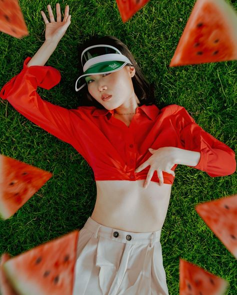 Watermelon Photoshoot, Glitch Photo, Sport Editorial, Summer Photoshoot, Male Photography, Photoshoot Concept, Studio Shoot, Summer Photos, Fashion Makeup