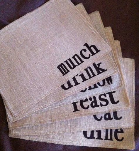 Burlap place mats Place Mates Ideas, Jute Table Mats Diy, Jute Placemats Table Setting Wedding, Diy Burlap Placemats No Sew, Fall Burlap Placemats, Funny Tea Towels, Diy Burlap, Thanksgiving Traditions, Easy Craft Projects