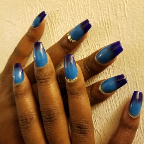 Blue ombre done at Grand Nails by Ray Shades Of Blue Nails, 50 Shades Of Blue, Tie Dye Nails, Blue Nail, Blue Ombre, 50 Shades, Blue Nails, Shades Of Blue, Nail Ideas