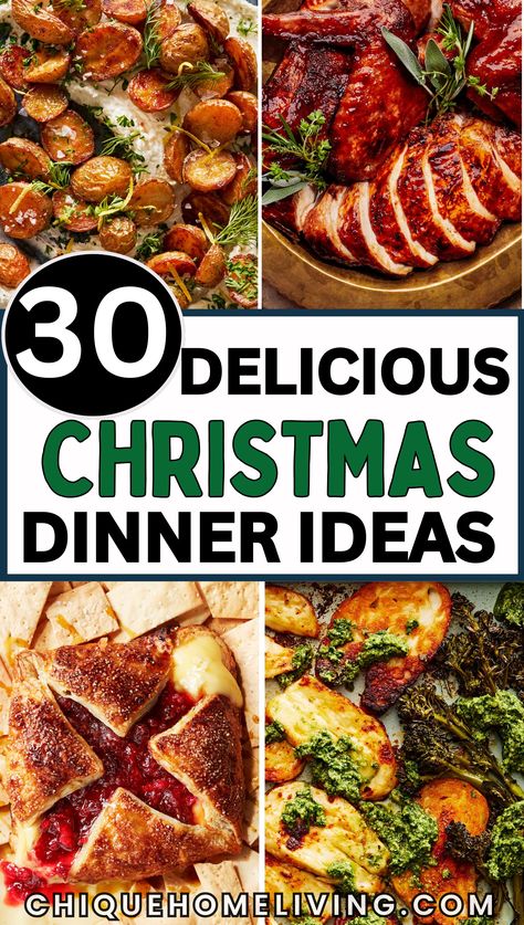 Planning the perfect Christmas dinner? These Christmas Dinner Ideas bring festive flavors and warmth to the holiday table, making it a memorable feast for family and friends. Think classic options like roast turkey, honey-glazed ham, and herb-crusted prime rib paired with garlic mashed potatoes, maple-glazed carrots, and brussels sprouts with bacon for a savory spread. For a twist, try a butternut squash risotto or roasted vegetable tart to add unique flavors Christmas Eve Party Dinner Ideas, Christmas Dinner Thats Not Turkey, Christmas Dinner Ideas Pork, Christmas’s Dinner Idea, Dinner Christmas Ideas, Christmas Night Dinner Ideas, Festive Meal Ideas, Holiday Dinners For A Crowd, Holiday Party Meal Ideas