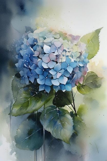 Hydrangea Images, Hydrangea Cottage, Hydrangeas Art, Watercolor Hydrangea, Blue Hydrangea Flowers, Hydrangea Painting, Blue Hydrangeas, Watercolor Flower Art, Watercolor Flowers Paintings