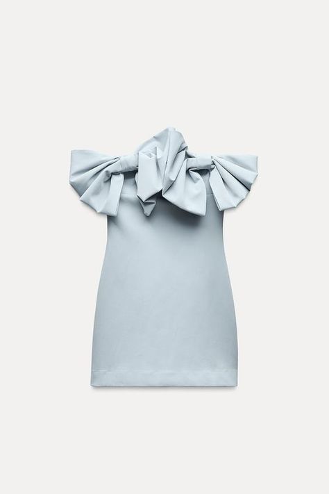 STRAPLESS BOW DRESS - Blue / Gray | ZARA United States 8th Grade Dance Dresses, Homecoming Outfit, Bow Dress, Cute Preppy Outfits, Cardigan Sweater Jacket, Straight Neckline, Blue Mini Dress, Dress With Cardigan, Preppy Outfits