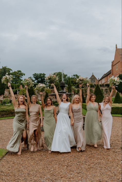 Bridesmaid Dresses Sage And Champagne, Bridesmaids Dresses Earth Tones, Brown Green Bridesmaid Dresses, Sage Green And Rose Gold Bridesmaid Dresses, Gold Green Bridesmaid Dresses, Sage And Cream Bridesmaid Dresses, Blush And Sage Bridesmaid Dresses, Green Champagne Bridesmaid Dresses, Sage Green And Cream Bridesmaid Dresses