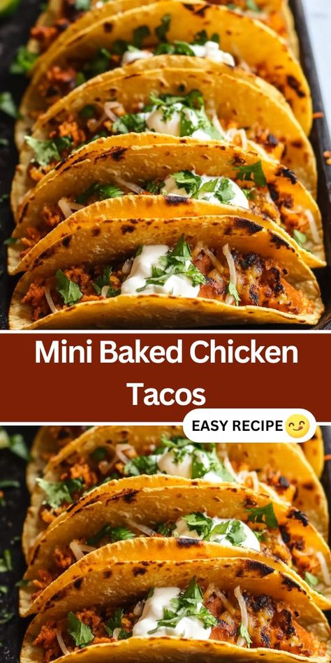 These Mini Baked Chicken Tacos are the perfect easy weeknight dinner or party appetizer. Made with crispy corn tortillas, seasoned shredded chicken, and melted cheese, they’re a crowd-pleaser for any occasion. Ready in just 20 minutes, these handheld tacos are ideal for meal prepping, game day snacks, or family dinners. Serve with your favorite toppings like salsa, sour cream, and cilantro for an extra burst of flavor. Baked Tacos Chicken, Crispy Corn Tortillas, Seasoned Shredded Chicken, Crispy Corn, Corn Taco, Chicken Taco Seasoning, Chicken Tacos Easy, Baked Chicken Tacos, Crispy Tacos