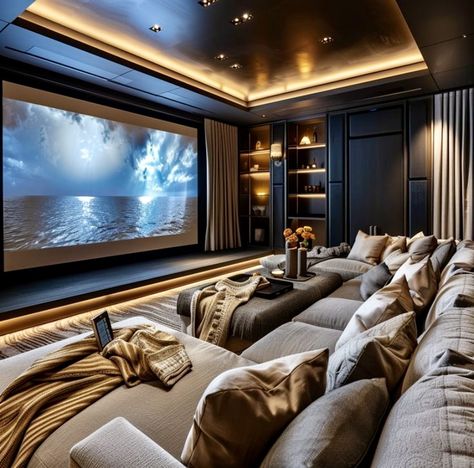 Home Cinema Room Ideas, Luxury Home Cinema Room, Room Projector, Basement Movie Room, Media Room Seating, Home Theater Room, Game Room Ideas, Home Theater Room Design, Tiered Seating