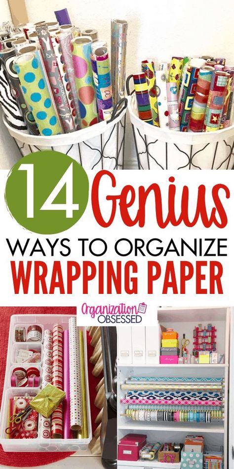 Organize Christmas Wrapping paper like a pro with these gift wrap organizing ideas! Here you will find 14+ Ideas to store wrapping paper and keep your wrapping paper from being torn up. #wrappingpaper #wrappingpaperstorage #organizingideas #christmaswrappingpaper #wrappingpaperstorageideas #organizingideas Organize Wrapping Paper, Wrapping Paper Storage Ideas, Store Wrapping Paper, Paper Storage Ideas, Gift Bag Storage, Storage Organization Ideas, Wrapping Paper Organization, Gift Wrap Organization, Gift Wrapping Station