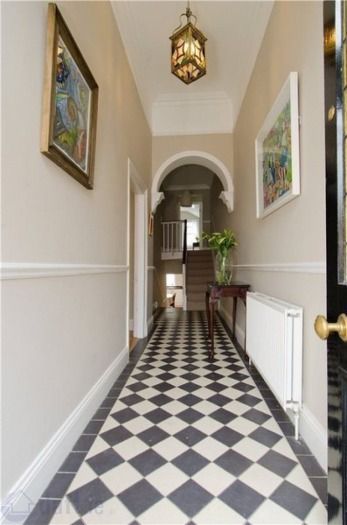 Georgian Tiled Hallway, Georgian Hallway, Victorian Entrance Hall, Victorian Entrance, Check Floor, Edwardian Hallway, Georgian Cottage, Quarry Tile Floor, Hallway Tiles