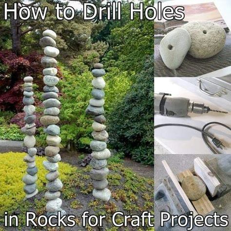 Drill Holes In Rocks, Saint Mathew, Landscape Edging Stone, River Rock Crafts, Patio Layout Design, Diy River Rock, Drilling Glass, Garden Tricks, Driftwood Ideas