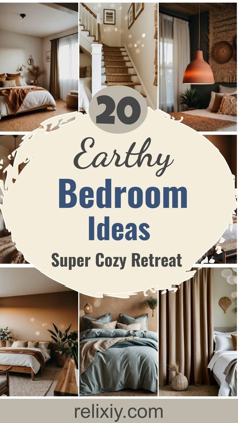 20 Earthy Bedroom Ideas For A Super Cozy Retreat Modern Organic Bedroom Lighting, Cozy Serene Bedroom, Earthy Chic Bedroom, Natural Elements Bedroom, Home Decor Bedroom Cozy, Neutral Cozy Bedroom Ideas, Earthy Bedroom Design, Earthy Toned Bedroom, Rust Colored Bedding