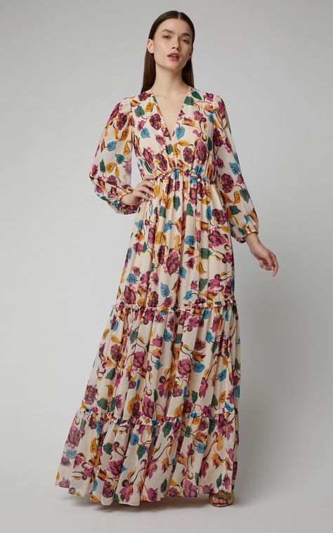 Nina Tiered Chiffon Maxi Dress by SALONI Now Available on Moda Operandi Print Maxi Dresses, Vacation Maxi Dress, Fishtail Dress, Floral Print Maxi Dress, Floral Print Maxi, Maxi Dress Cotton, Chiffon Maxi Dress, Maxi Dresses Casual, Style Maxi Dress