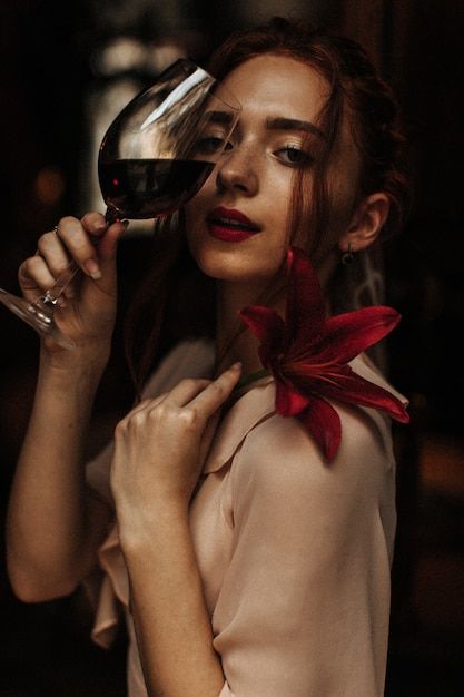 Free photo red haired woman posing with ... | Free Photo #Freepik #freephoto #drinking-wine #ladies-dress #people-fashion #luxury-woman Red Haired Woman, Women Drinking Wine, Woman Posing, Drinking Wine, Wine Quotes, Drink Wine, Champagne Bottles, Buy Wine, Happy Days